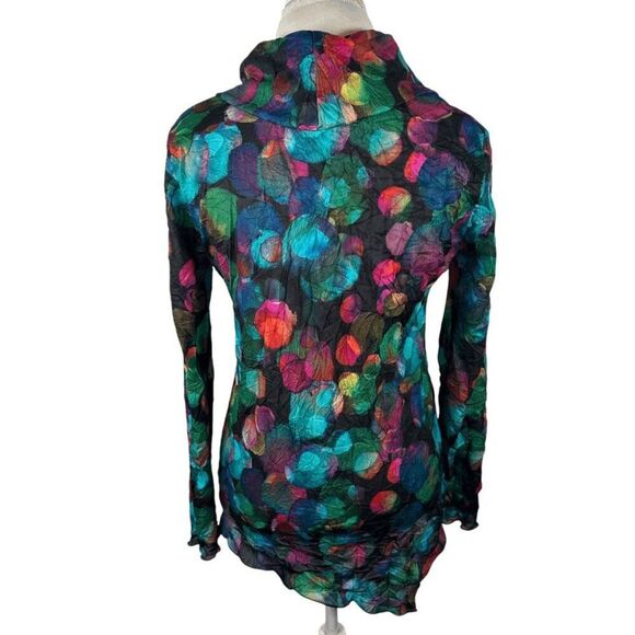 Snoskins Multi Color Dot Print Cowl Neck Top Art to Wear Asymmetrical Hem Size M - Picture 2 of 8